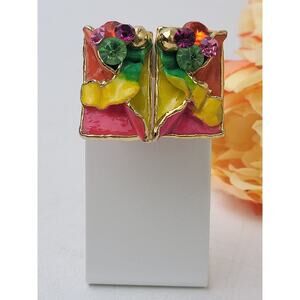 Vintage 1980s Amy Lacombe Designs Colorful Hand Sculpted Earrings 24K Gold Trim